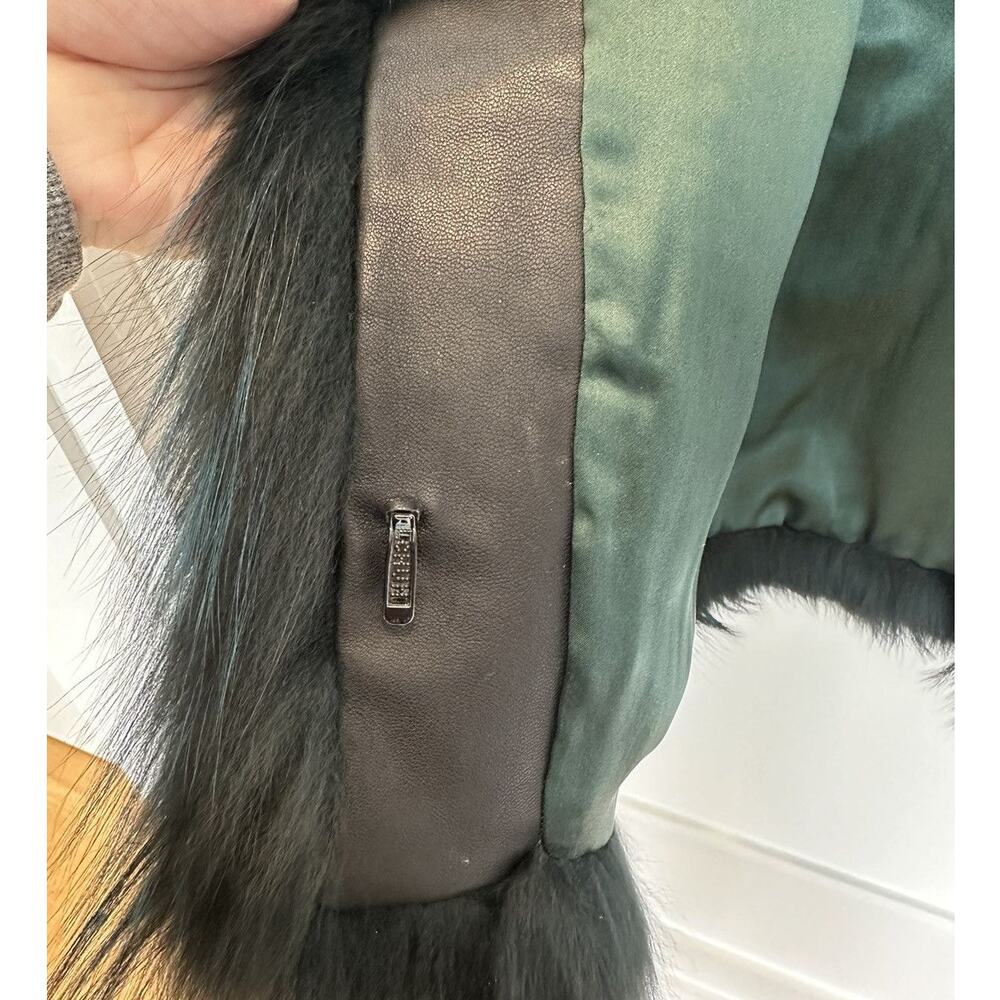 RARE Co Collection Peplum Fur Vest Forest Green size S Fox & Hare Fur Silk lined - Picture 9 of 16
